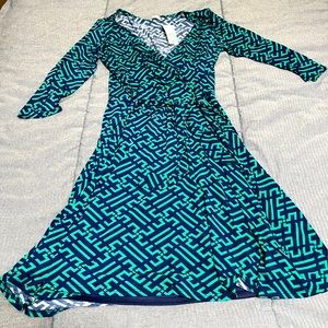 NWT Stitchfix 41 Hawthorn Womens L Blue Green Faux Wrap Dress Knee Length